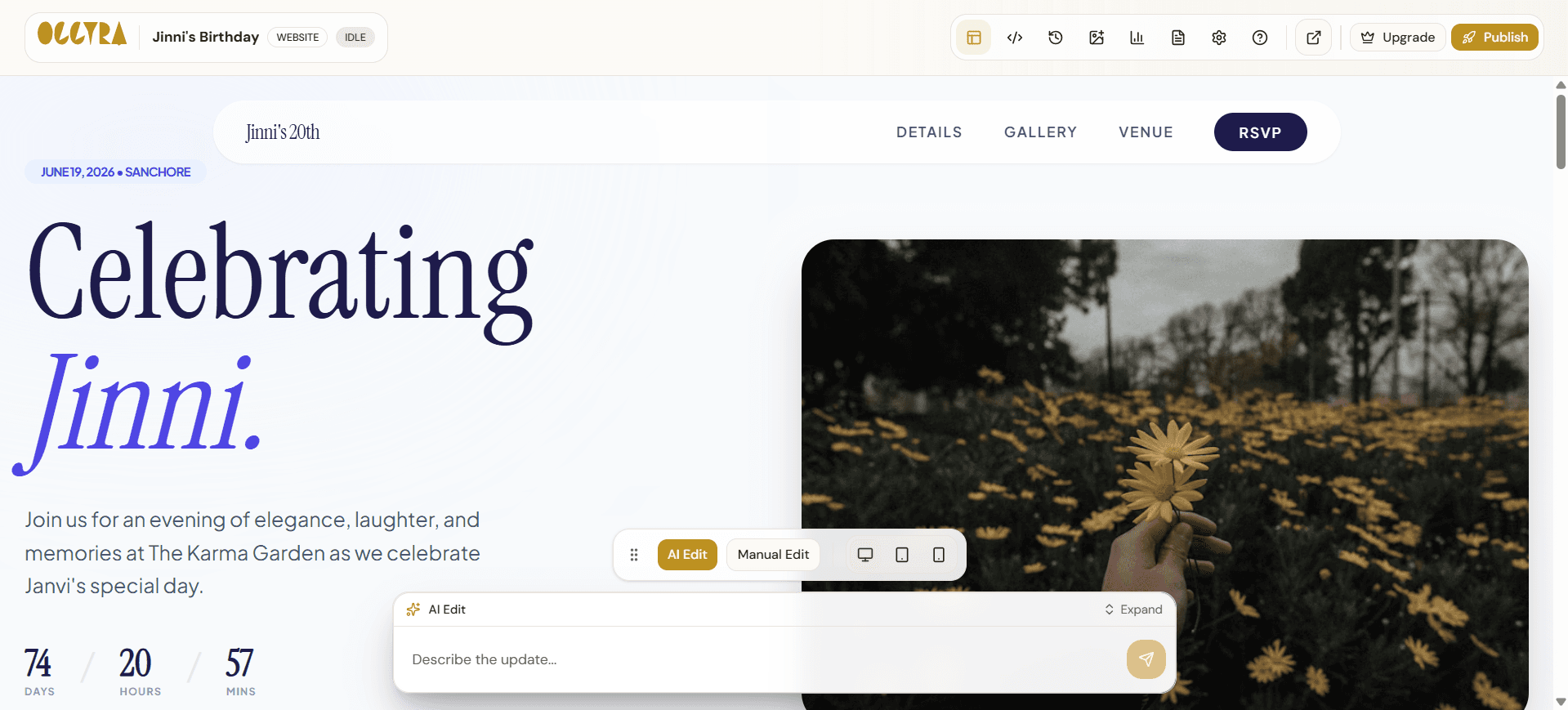 Occyra studio—update event details in one place