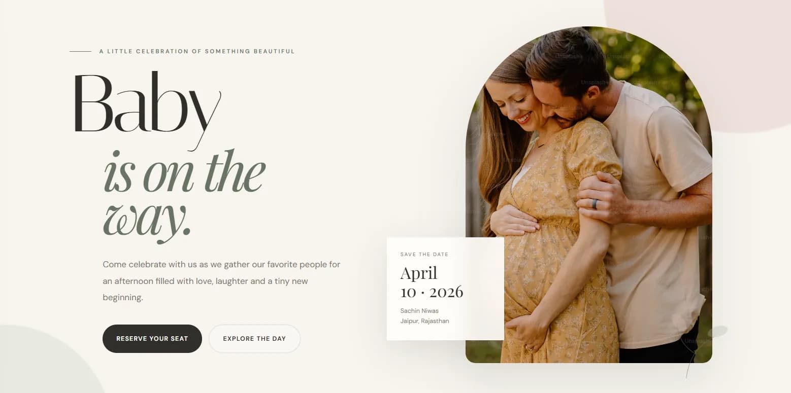 Elegant Baby Shower Website Template | Customizable Family Event Design